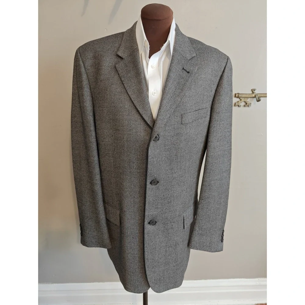 Roberto Villini Mens Wool Sports Coat 42L Gray Speckle 3 Button Blazer E606